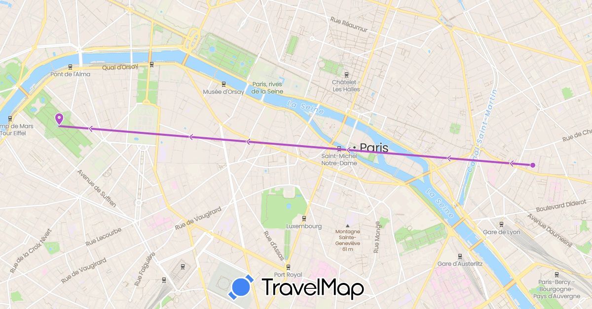 TravelMap itinerary: driving, train in France (Europe)